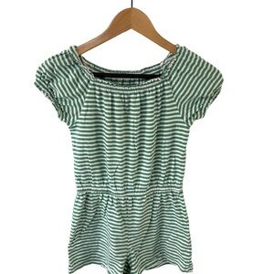 Old Navy Girls Green & White Striped Off-Shoulder Romper Size L (10–12)